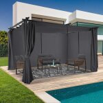 Pergola edition limit�e toit r�tractable 3x4m et 4 rideaux gris anthracite