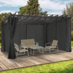 Pergola lames orientables avec 4 rideaux gris 3x4 m