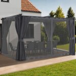 Pergola moustiquaire toit r�tractable 3x4m et 4 rideaux gris