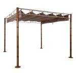 Pergola pavillon de jardin auvent de terrasse stable 7 cm structure m�tallique 3 x 3m aspect bambou taupe ...