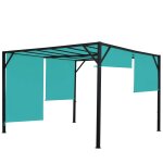 Pergola pavillon de jardin toit terrasse, structure acier stable 6cm + toit coulissant bleu turquoise ...
