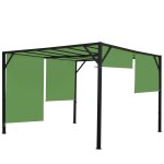 Pergola pavillon de jardin toit terrasse structure acier stable 6cm + toit coulissant vert 3x3m 04 0004066 ...