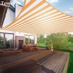 Pergola en tissu hdpe a rayures jaunes et blanches, 80%, anti - uv, pare - soleil, jardin, piscine, maison, ...