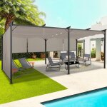 Pergola au toit r�tractable avec 6 stores coloris taupe