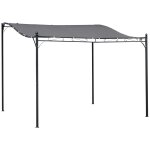 Pergola tonnelle de jardin auvent 2, 97 x 2, 97 m adossable m�tal noir polyester anti - uv gris
