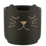 Petit cache pot en ciment chat noir et or