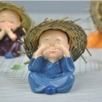 Petit moine shaolin, 4 pices, poupe avec chapeau de paille, statue de bouddha en rsine, artisanat, ...