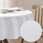 Petite nappe ronde 120 cm blanche, impermeable, résistante à l'eau, anti tache, texture lin, pour extérieur, ... Petite nappe ronde 120 cm blanche, impermeable, résistante à l'eau, anti tache, texture lin, pour extérieur, ...