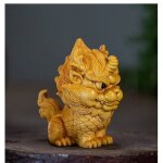 Petite statue de kirin en bois massif, sculpture de fortune de la chine, reconstituant la bte malfique ...