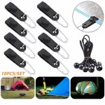 Pinces de fixation pour tente de camping, 10 pi�ces, ajustables, pour auvent, avec corde elastique, coupe ...