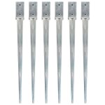 Piquets au sol 6 pcs argent 7x7x90 cm acier galvanis