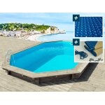 Piscine bois   brazilia 144   5. 86 x 3. 86 x 1. 44 m - bche  bulles 180 - bche hiver 280 g / m