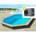 Piscine bois   brazilia 144   5. 86 x 3. 86 x 1. 44 m + pompe  chaleur - puissance 6. 1 kw