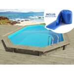 Piscine bois  florida 145   - 6. 57 x 4. 57 x 1. 45 m + bche  bulles 180 + bche hiver 280 gr / m