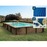 Piscine bois en kit rectangle  kolanta   - 10. 20 x 5. 20 x 1. 44 m + bche  bulles 400 - bche hiver ...