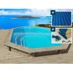 Piscine bois   palma 145   7. 57 x 4. 07 x 1. 44 m - bche  bulles 180 - bche hiver 280 g / m