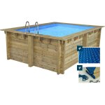 Piscine bois rectangle   caimans   - 4. 10 x 3. 00 x 1. 24 m + bche  bulles 180 - bche hiver 280 g ...