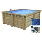 Piscine bois rectangle   maldives   - 3. 20 x 3. 20 x 1. 24 m + b�che � bulles 180 - b�che hiver 280 ...