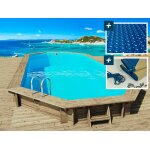Piscine bois   sevilla   - 8. 57 x 4. 57 x 1. 45 m + b�che � bulles 180 + b�che hiver 280 gr / m