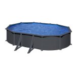 Piscine ovale acier 5, 27m x 3, 27m x h: 1, 32m - gris anthracite - filtration  sable - renforts apparents ...