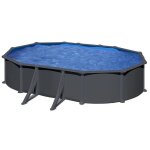Piscine ovale acier 6, 34m x 3, 99m x h: 1, 32m - gris anthracite - filtration  sable - renforts apparents ...