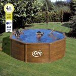 Piscine ronde acier gr� sicilia imitation bois Ø 3m x h 1, 20m