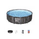 Piscine hors sol ronde steel pro max d�cor bois 427 x 107 cm