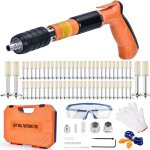 Pistolet a clou manuel avec 220 clous ronds, pistolet cloueur beton, 5 vitesses clou rivet gun beton, ...