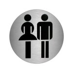 Plaque adh�sive salle de bain  femme / homme  acier inoxydable Ø 7 cm.