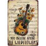 Plaque metal vintage avec fleur de guitare panneau de musique rock vous appartenez aux fleurs sauvages ...