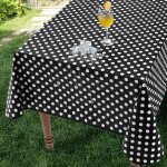 Plastique nappe rectangulaire 140x180 cm impermeable exterieur jardin toile cire pois noir et blanc ...
