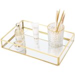 Plateau en verre dor, plateau miroir, plateau dcoratif de bijoux, plateau de maquillage, plateau de ...