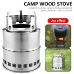 Po�le a bois pliable portable, coupe - vent, compact en acier inoxydable, r�chaud a alcool, pour camping ...