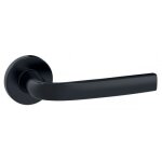 Poign�es de porte sur rosaces rondes logio finition noir mat onyx - bec - de - cane vachette