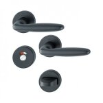 Poign�es de porte sur rosaces rondes verona - aluminium noir mat - condamnation avec voyant hoppe