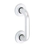 Poign�e de tirage droite sur rosaces - porte battante - alu argent vachette