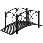 Pont de jardin en m�tal avec garde - corps lat�raux style fer forg� noir
