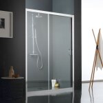 Porte coulissante en verre transparent pour douche avec deux parois 150cm