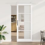 Porte coulissante vidaxl avec ensemble de quincaillerie blanche 93x232 cm en bois massif de pin, porte ...