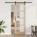 Porte coulissante vidaxl avec kit de quincaillerie 'orkdal'en bois massif et verre, porte intrieure ...