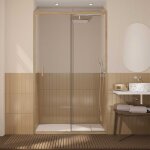 Porte de douche coulissante 120x200cm - profils aluminium effet bois - verre 6mm - wood crush