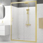 Porte de douche coulissante 140x200cm - profilés or doré brossé - verre trempé 6mm - goldy crush Porte de douche coulissante 140x200cm - profilés or doré brossé - verre trempé 6mm - goldy crush
