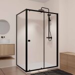 Porte de douche coulissante extensible 100x185cm et retour fixe 90cm - noir - black slide