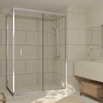 Porte de douche coulissante et retour 140x90x200cm - profilés chrome - verre trempé 6mm Porte de douche coulissante et retour 140x90x200cm - profilés chrome - verre trempé 6mm
