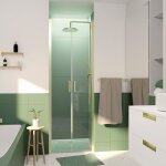 Porte de douche double battant 70x200cm - verre trempé transparent 6mm - profil or doré brossé Porte de douche double battant 70x200cm - verre trempé transparent 6mm - profil or doré brossé