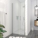 Porte de douche double battant 90x200cm - verre trempé transparent 6mm - profil chromé Porte de douche double battant 90x200cm - verre trempé transparent 6mm - profil chromé