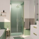 Porte de douche double battant 90x200cm - verre tremp� transparent 6mm - profil or dor� bross�