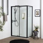 Porte de douche niche 130 cm + c�te fixe 80 cm h: 190 cm avec cadre noir mat city