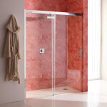 Porte de douche en niche de 140 cm, c�te fixe a gauche, verre transparent