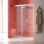Porte de douche en niche avec paroi fixe a droite en verre transparent 150 cm